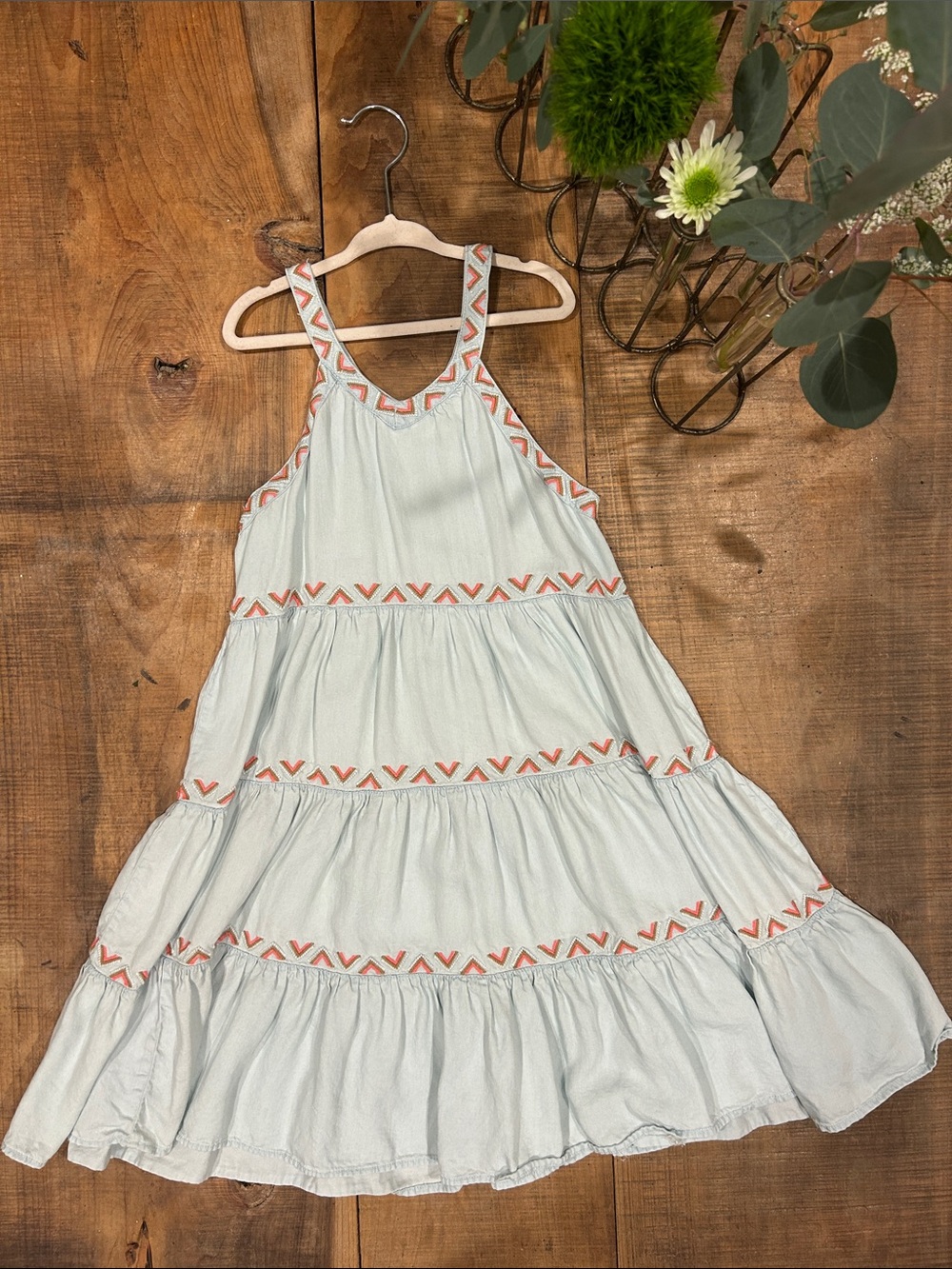 Peek Pale Blue Tiered Sundress with Orange Chevron Trim